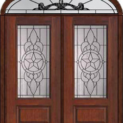 Prehung Transom Double Door 80 Fiberglass Brazos 3/4 Lite Glass - Front Doors