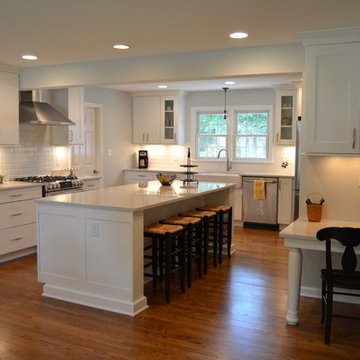 Kitchen Remodel with White Copenhagen Cabinets, Lagoon Tops and Subway Tile