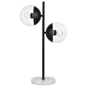 Living District Eclipse 2-Light Metal & Glass Table Lamp in Black/Clear