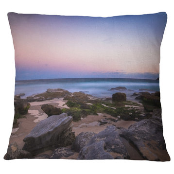 Maroubra Beach At Sunset Panorama Modern Seashore Throw Pillow, 18"x18"