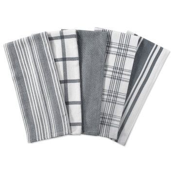 DII Assorted Gray Woven Dishtowels, Set of 5