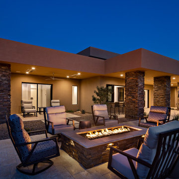 Custom backyard with fire pit and space for entertaining