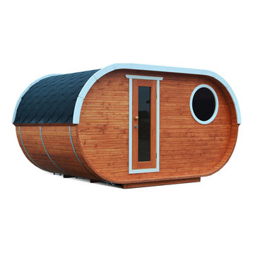 BZBCabins Barrel Sauna Kit W2, 8 Person Sauna With Harvia Wood Stove, 2 Rooms