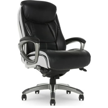Modern Office Chair, Faux Leather Seat With Contoured Lumbar Zone, Black/White