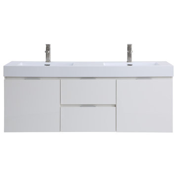 Stufurhome Valeria 59 in. Wall Mounted Bathroom Vanity without Mirror, White, Do