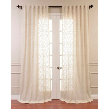 Saida Natural Embroidered Faux Linen Sheer Curtain Single Panel, 50"x120"