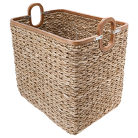 Rectangular Handwoven Storage Basket, Twisted Sea Grass With Wood Frame