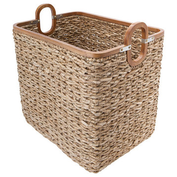 Rectangular Handwoven Storage Basket, Twisted Sea Grass With Wood Frame