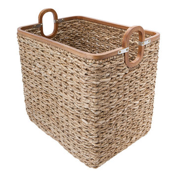 Rectangular Handwoven Storage Basket, Twisted Sea Grass With Wood Frame