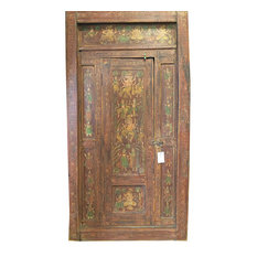 Mogul Interior - Consigned Nritya Ganapati Ganesha Doors Solid Rustic Wood Hand Painted Furniture - Interior Doors