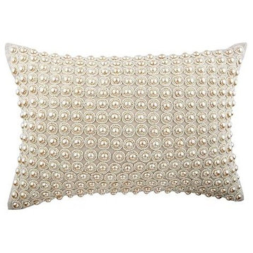Beige Decorative Pillow Cover, Pearl 12"x18" Linen, Sea Of Pearls