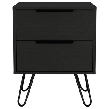 Nuvo 22-inch Tall Nightstand, 2 Drawers, and Hairpin Legs, Black Wenge