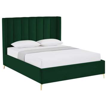 Inspired Home Ameen Bed, Upholstered, Green Velvet Queen