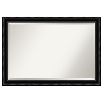 Corded Black Beveled Wall Mirror 40 x 28 in.