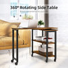 360° Rotatable Mobile End Table with 2-Tier Storage Shelves