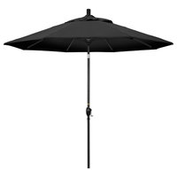 9' Matted Black Push-Button Tilt Crank Aluminum Umbrella, Black Olefin