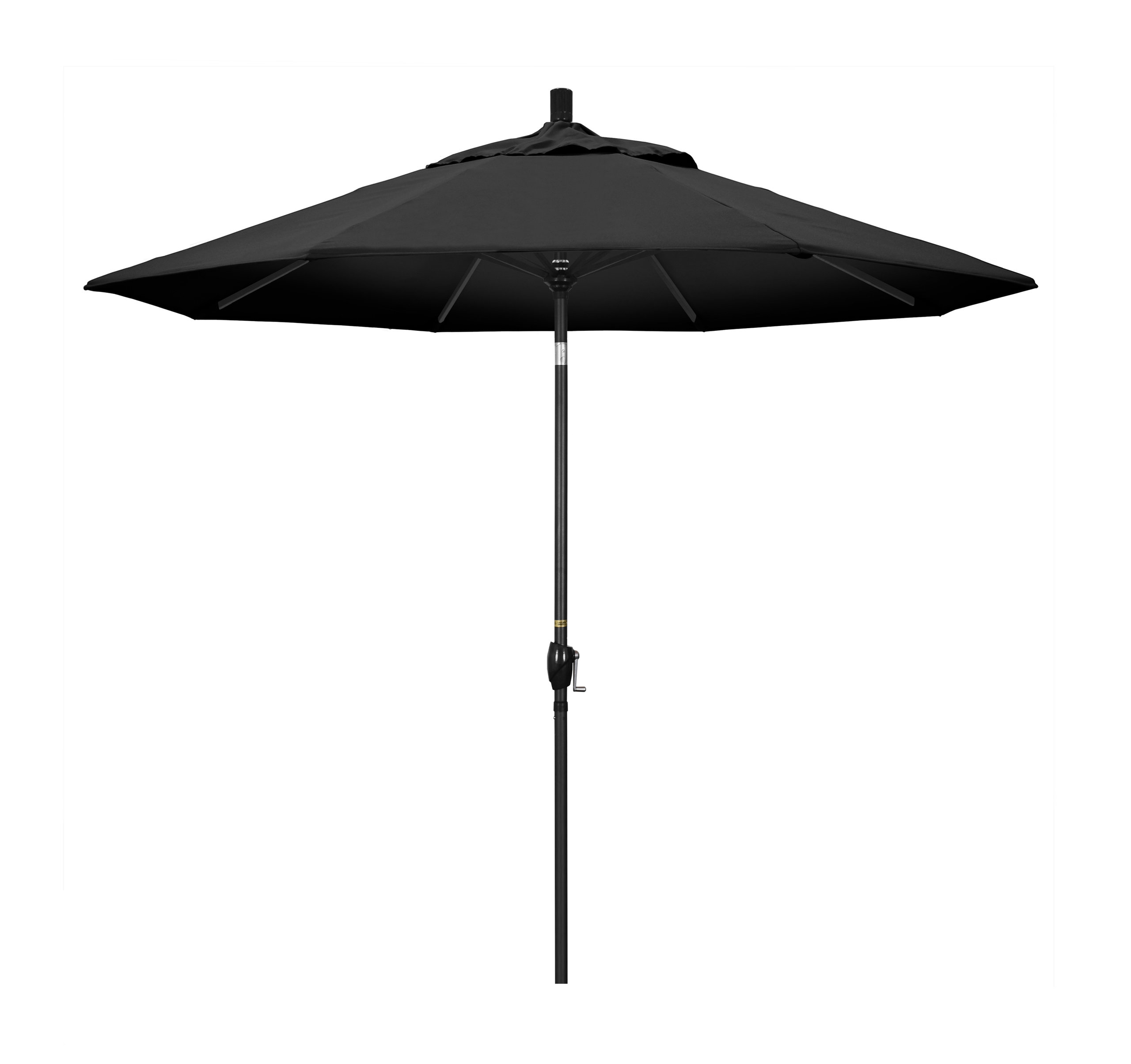 9' Matted Black Push-Button Tilt Crank Aluminum Umbrella, Black Olefin