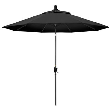 9' Matted Black Push-Button Tilt Crank Aluminum Umbrella, Black Olefin