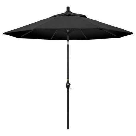 9' Matted Black Push-Button Tilt Crank Aluminum Umbrella, Black Olefin