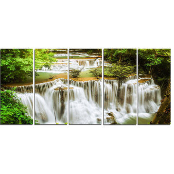 "Green Huymea Kamin Waterfall" Photo Glossy Metal Wall Art, 5 Panels, 60"x28"