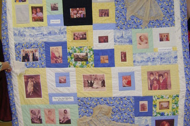 Memory Quilt, Blue and White w. Vintage Dress