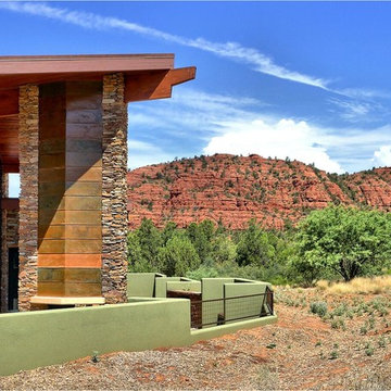 Patinated copper chimney