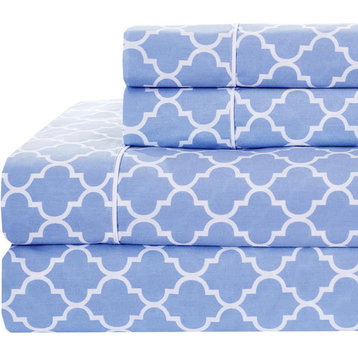 Percale Meridian 100% Cotton Sheet Set, Periwinkle and White, Full
