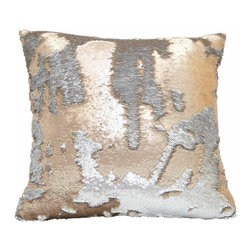 DECORATIVE PILLOWS MIAMI - Angelo Sequin Pillow, Gold and Silver, 20"x20" - Decorative Pillows