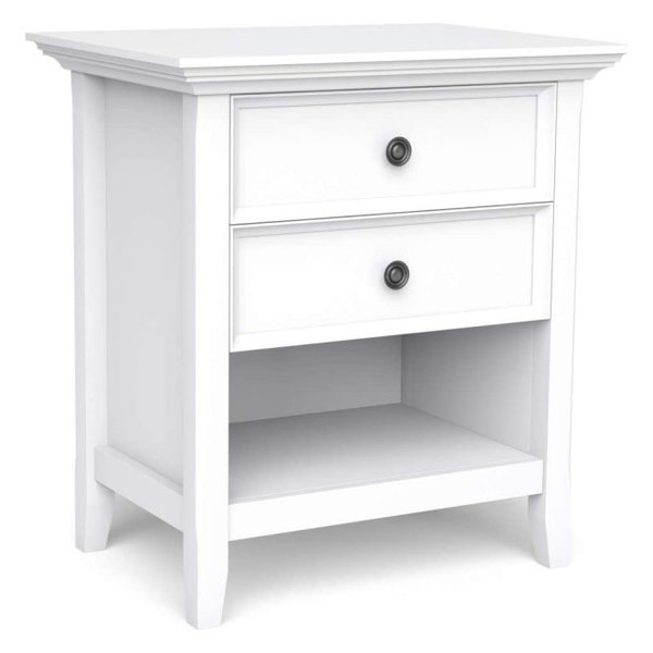 Transitional Nightstand, 2 Drawers & Open Compartment w/ Crown Molded