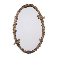 Bird and Branch Oval Vine Gold Mirror