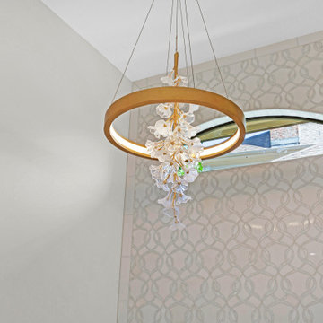 Marble with Mother of Pearl inlay Feature Wall with Statement Chandelier