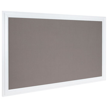 Bosc Framed Gray Linen Fabric Pinboard, White 27.5x43.5