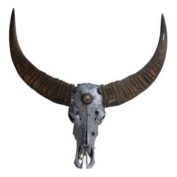 Steampunk Longhorn Wall Mounted Skull - Wall Art & Decor - Statues & Figures