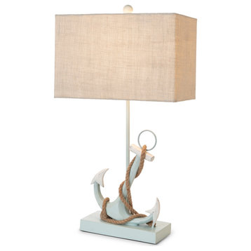 Anchor 28" Distressed Blue Polyresin Coastal Table Lamp, Set of 2