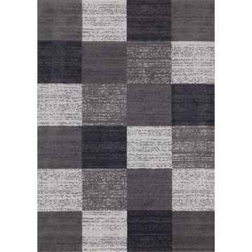 Florence Collection Gray Cream Distressed Blocks Rug, 4'7"x6'7"