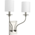 Progress Lighting - Bonita Collection 2-Light Wall Sconce, Brushed Nickel - Bonita sconces have a traditional elegance to complement luxurious living with an understated beauty. Crisp metal fittings support a graceful frame and candle topped with a linen shade. Uses Two 60 W Candelabra Base bulbs (not included).