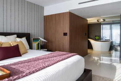 Example of a trendy bedroom design in Miami