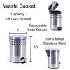 Round Metal Small Step Trash Can with Lid Waste Bin 3-liters-0.8-gal., Silver, 3