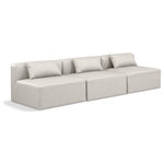 Meridian Furniture - Cube Upholstered Modular Sofa, Cream, 3-Piece: 3 Armless Chair, Vegan Leather - Elevate your space with the luxurious Cube Vegan Leather Modular Sofa. This modular sofa exudes modern elegance, charm, and comfort making it a perfect addition to any contemporary living space. Its clean lines and cube shape are reminiscent of minimalist design, while the plush cream vegan leather upholstery adds a touch of luxury and sophistication. The chair's versatile construction and geometric aesthetic seamlessly integrate into various design styles, from sleek living rooms to chic home offices, embodying the essence of modern design and creating a sense of order and tranquility in your space.
