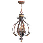 Livex Lighting - Villa Verona Chandelier, Verona Bronze With Aged Gold Leaf Accents - The Villa Verona collection of interior lighting features handsomely styled ironwork complete with scrolling details. This lantern features a verona bronze finish with aged gold leaf accents. Display casual, traditional style with this beautiful fixture.