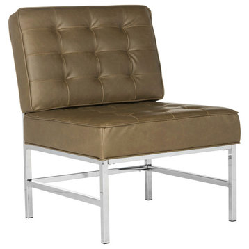 Safavieh Ansel Modern Tufted Leather Chrome Accent Chair, Antique Taupe