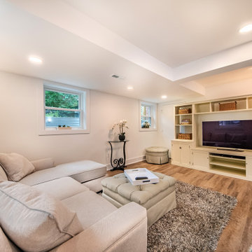 Basement Remodel with large wet-bar, full bathroom and cosy family room