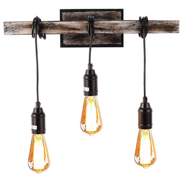 3-Light Simplicity Vintage Wall Sconce Farmhouse Wire Wood Beam Wall Lamp