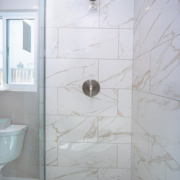 Marca Corona Motif (Italian Porcelain Tile) used for the shower walls
