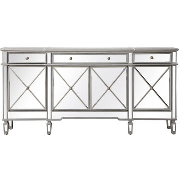 Credenza Sideboard Contemporary Brushed Steel Silver Mirror Solid
