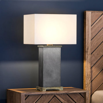 Contemporary Table Lamp 16''W x 11''D x 28''H, Gray Stone Finish