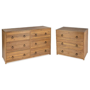 Home Square 2-Piece Set with 3 Drawer Chest and 6 Drawer Dresser in Natural