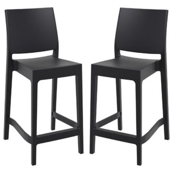 Home Square Resin 25.6" Counter Stool in Black - Set of 2