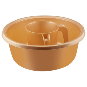 YBM Home Square Plastic Wash Cup & Wash Basin Set, long-lasting, Gold, Medium