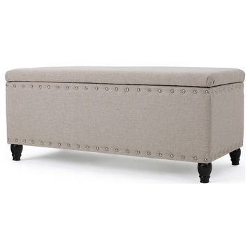 GDF Studio Evvy Fabric Storage Ottoman, Wheat